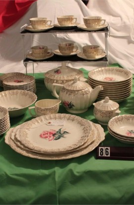 Limoges American Le Fleur Rouge Pattern China Dinnerware  An 86 Piece Set with Three Platters and Coffee Pot
