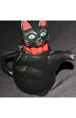 Stafford Art Ceramic Pottery Hand Painted Black Cat with Red Bowtie Style Vintage Teapot