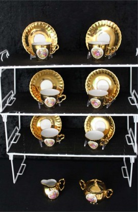 Rheinpfalz Hartporzellan Gold Gilt China Vintage Tea or Coffee Set , A 15 Piece Set , Service for Six