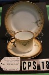 Jacob Zeidler China Bavaria Porzellan Fabrik Gold Blush Pattern Tea Trio Plus , Cup , 2 Saucers and Dessert Plate